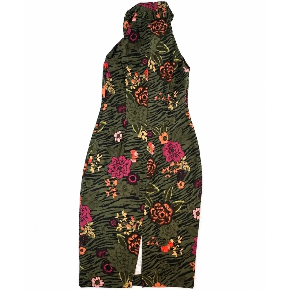 Rachel‎ Rachel Roy Womens Med Olive Floral Tiger Halter Midi Sheath Dress Jungle